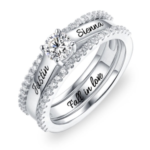 Graviertes Versprechensring Set mit Würfelförmigem Zirkonia