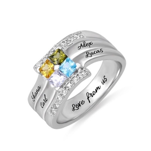 Personalized Four Square Gemstone Ring In Silver