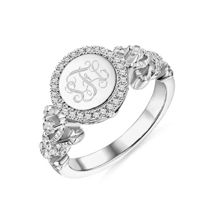 Engraved Sterling Silver Crown Monogram Ring