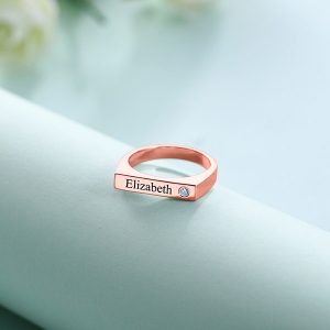 Engraved Bar Ring With Birthstone In Rose Gold
