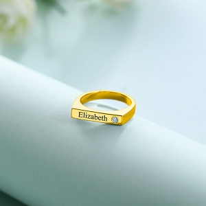 Engraved Bar Ring With Birthstone In Gold