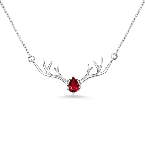 Customized Deer Antler Birthstone Sterling Silver Necklace