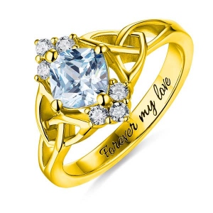 Gravierte keltische Band Ring mit Geburtsstein in Gold
