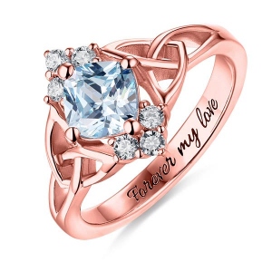 Gravierte keltische Band Ring mit Geburtsstein in Rosegold