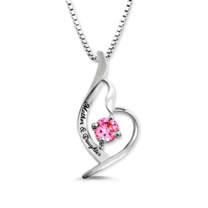 Customized Mother and Daughter Birthstone Sterling Silver Necklace