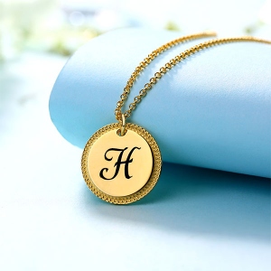 Personalized Circle Initial Necklace In Gold