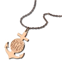 Rose Gold Anchor Cross Monogram Initial Pendant