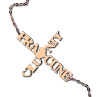 Personalized Two Name Cross Necklace Rose Gold Plated 925 Silver