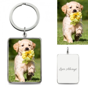 Chaveiro com foto de cachorro em cor personalizada em prata esterlina