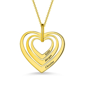 Familien-Herzkette mit Gravur in Gold