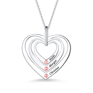 Engraved Family Heart Sterling Silver Necklace, Mother's Day Gift for Grandparents