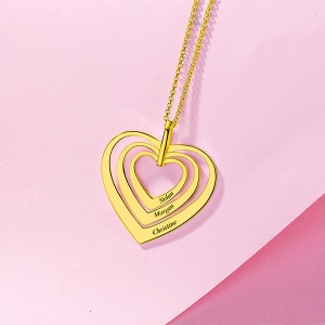 Engraved Family Heart Necklace In Gold