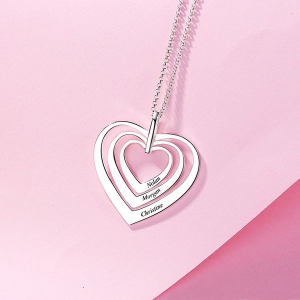 Engraved Family Heart Sterling Silver Necklace, Mother's Day Gift for Grandparents