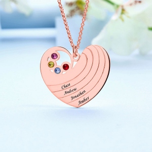 Personalized Heart Necklace with Birthstone&Name In Rose Gold