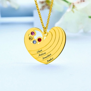 Personalized Heart Necklace with Birthstone& Name In Gold