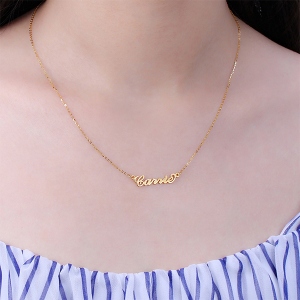 Personalized Carrie Solid Gold Name Necklace in 10K/14k/18K, Gifts for Women Wife Mom Girlfriend Daughter Friend