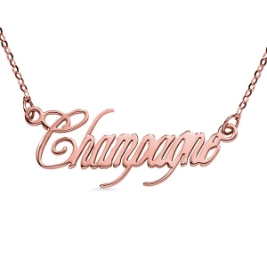 Solid Rose Gold Personalized Champagne Font Name Necklace