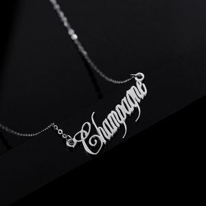 Solid White Gold Personalized Champagne Font Name Necklace