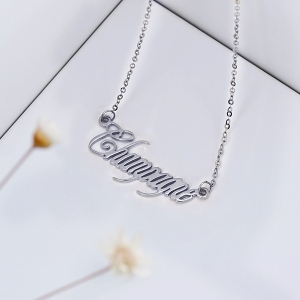 Solid White Gold Personalized Champagne Font Name Necklace