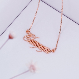 Solid Rose Gold Personalized Champagne Font Name Necklace