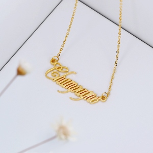 Bespoke Solid Gold Champagne Font Name Necklace
