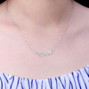 Solid White Gold Personalized Champagne Font Name Necklace