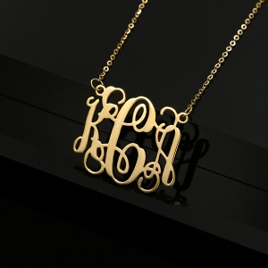 Solid Gold Personalized Monogram Necklace 10K/14K/18K