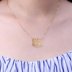 Solid Gold Personalized Monogram Necklace 10K/14K/18K