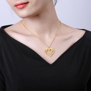 Personalized Heart Necklace with 4 Names & Birthstones in Gold