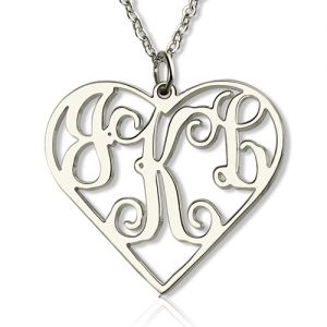 Solid White Gold Initial Monogram Personalized Heart Necklace