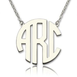 Solid White Gold Initial Block Monogram Pendant Necklace