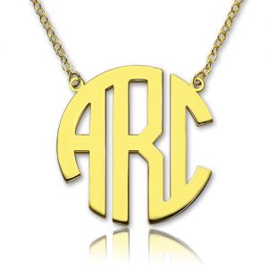 Solid Gold Initial Block Monogram Pendant Necklace-10K
