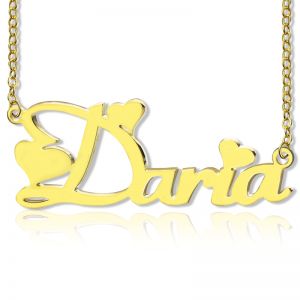 Colar personalizado com nome em formato de coração, banhado a ouro e prata, em fonte Fiolex para meninas