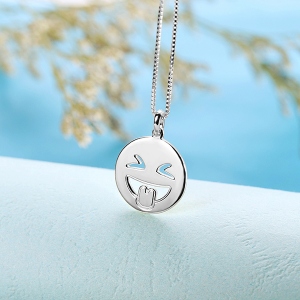 Emoji Face Disc Necklace in Sterling Silver