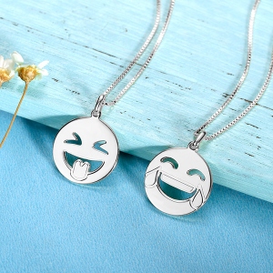 Emoji Face Disc Necklace in Sterling Silver