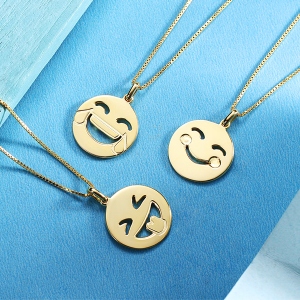 Emoji Face Disc Necklace in Gold