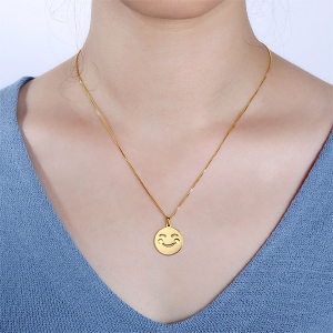 Emoji Face Disc Necklace in Gold