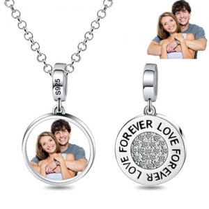 Collar con colgante con foto de pareja "amor eterno" en plata
