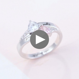 Engraved Double Heart Birthstone Ring Sterling Silver