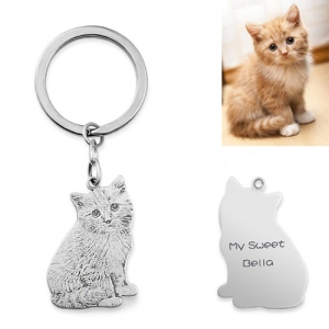 Porta-chaves personalizado com gravação de foto de gato