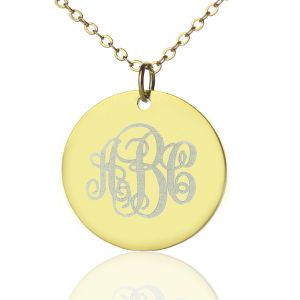 Solid Gold Vine Font Disc Engraved Monogram Necklace
