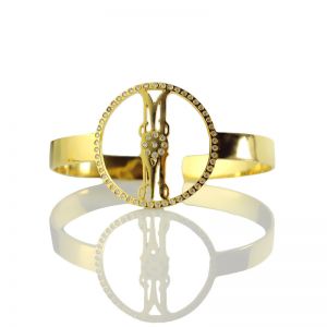 Bracciale a cerchio monogramma in argento placcato oro con Pietra portafortuna