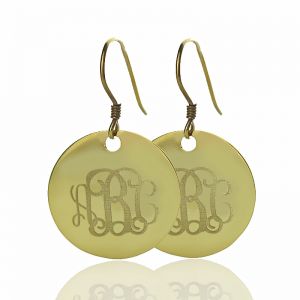 Solid Gold Circle Signet Monogram Earrings