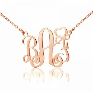 Personalized Initial Monogram Necklace Solid Rose Gold With Heart