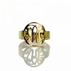 Circle Monogrammed Ring Gold Plated 925 Silver -0.59"