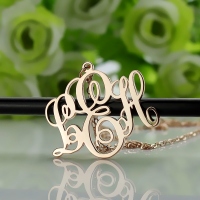 Personalized Vine Font Initial Monogram Necklace Solid Rose Gold
