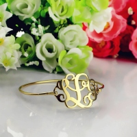 18K Gold Plated Monogram Initial Bracelet 1.25 Inch