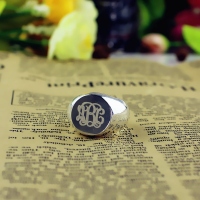 Engravable Signet Radiant Monogram Ring Sterling Silver