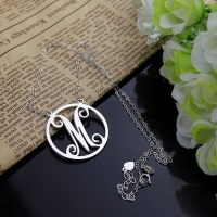 Solid White Gold Single Initial Circle Monogram Necklace