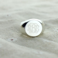 Engravable Signet Radiant Monogram Ring Sterling Silver